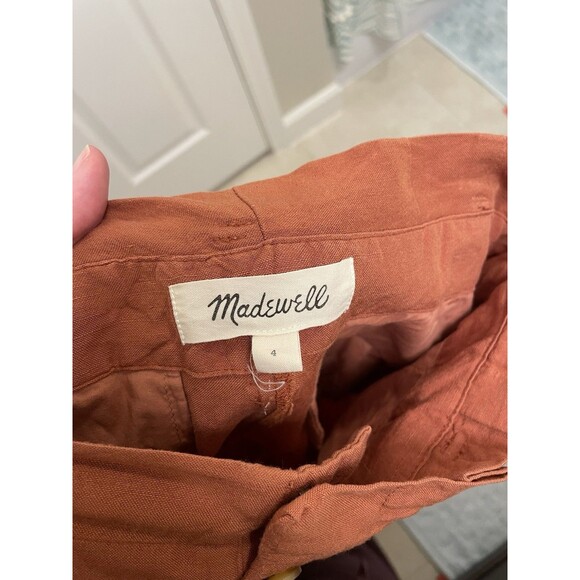 Madewell Drapey Paperbag Pants Size 4 Burnt Clay Linen Blend - Picture 7 of 8